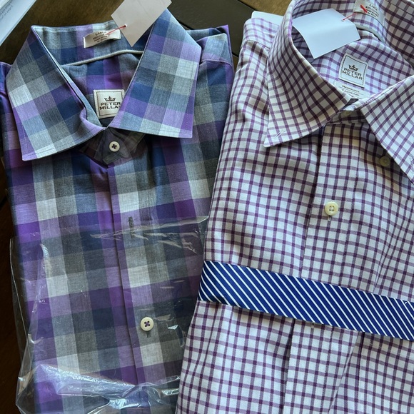 Peter Millar Purple and White Check Dress Shirts - Picture 1 of 5